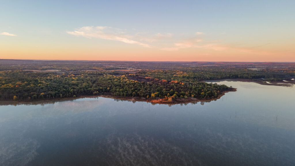 Aerial sunset photo of land buying land in oklahoma