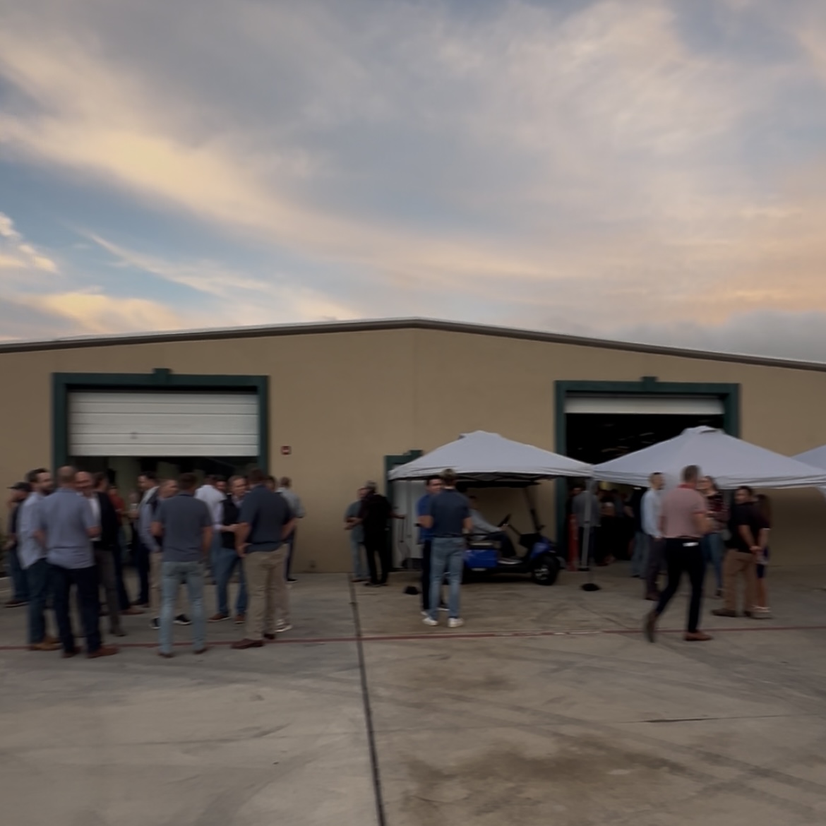 Tables prepared inside the warehouse for the 2026 Main Street Burn in Broken Arrow